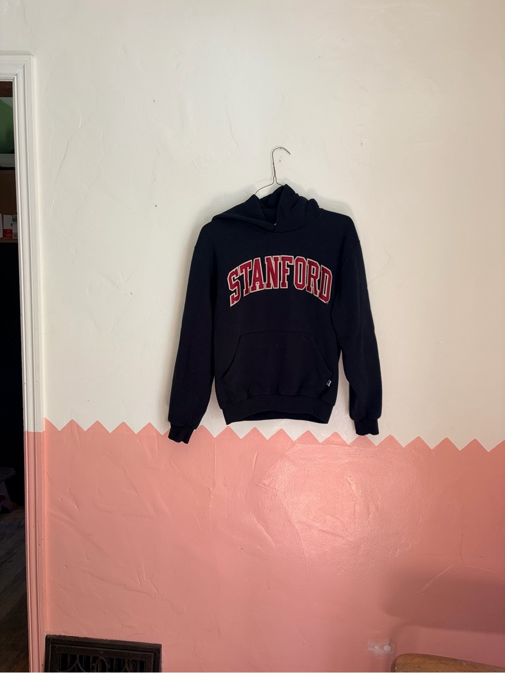 Russell Athletic Black Crewneck Hoodie with Red Stanford Lettering